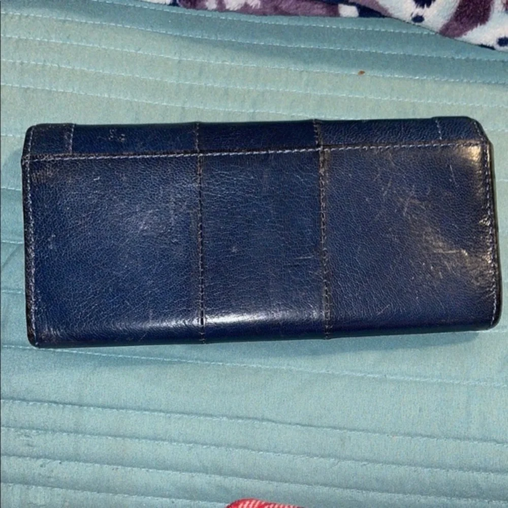 Coach Kristin Marine Blue Leather Wallet Tri-Fold Envelope Turnlock Gold Accents